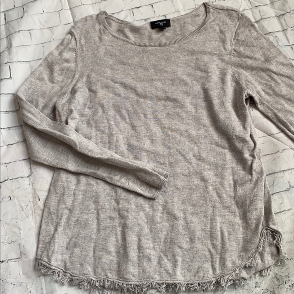 Gray fringe bottom sweater. Size large.